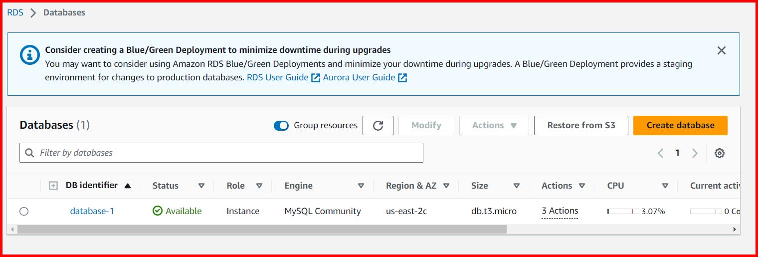 Picture showing creating a MySQL database in Amazon RDS